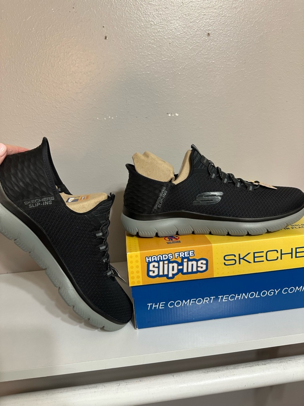 Skechers Men's Black and Gray Slip-On Athletic Sneakers - Picture 6 of 7